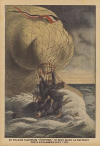 德国气球Pommern在波罗的海坠毁（彩色平印）。 作者 French School