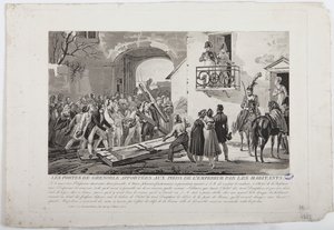 居民在1815年3月6日在皇帝的脚下放置格勒诺布尔的盖茨，由Martinet出版，1815年 作者 法语学校