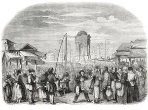 无辜者在巴黎与喷泉一起游行--埃德蒙-特克西尔1852年创作的《巴黎表》中的版画。 作者 法语学校