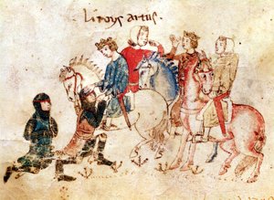 骑士Esclabor和Arphasar为来自Roman de Meliadus的亚瑟王提供服务 作者 法语学校