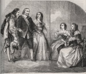 蒙特斯潘侯爵，路易-亨利（Louis-Henri）-德-帕尔达朗-德-贡德林（1640-1691）（左）前来向罗什夸特-莫特马尔的弗朗索瓦兹-雅典娜（Francoise-Athenais）（当时的蒙特斯潘侯爵夫人或蒙特斯潘夫人）提亲。 作者 法语学校