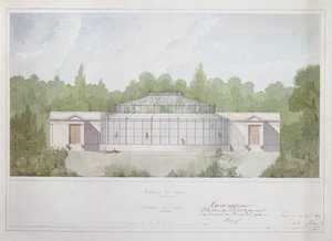 巴黎Jardin des Plantes的猴子屋，1835年（墨水和纸上的纸） 作者 法语学校