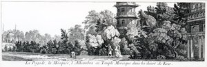 位于Kew的宝塔，清真寺和阿尔罕布拉宫或摩尔人寺庙，来自Jardins Anglo-Chinois a la Mode，由George Louis le Rouge出版，出版于1775-78 作者 法语学校