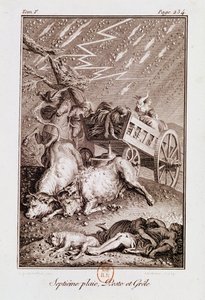 埃及的瘟疫：患病的牛，沸腾和冰雹，来自Isaac Lemaistre de Sacy的“圣经”（1613-84） 作者 法语学校