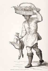 家禽经销商，经过Cesare Vecellio（1521-1601）的16世纪木刻，来自&39;Le Moyen Age et La Renaissance&39;的Paul Lacroix（1806-84），于1847年出版