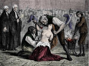 女王的项链事件：德拉莫特夫人（1756-1791）的折磨。 在试图解开女王拒绝的项链后，她被判处鞭刑，用铁做标记并被关押在 Salpetriere。 作者 法语学校
