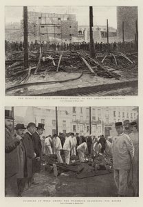 The Removal of the recovered bodies to the Ambulance Waggons, Soldiers at Work among the Wreckage searching for bodies (engraving) 作者 法语学校