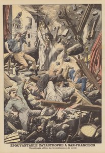 1906年旧金山地震（彩色平版印刷）。 作者 法语学校