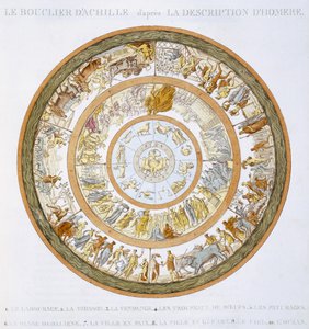 1815年荷马的伊利亚特描述之后的阿基里斯之盾（手工彩色雕刻）