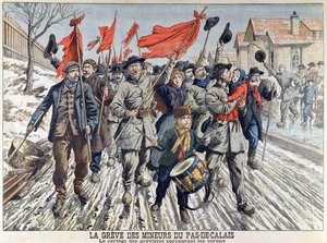 1906年4月1日Le Petit Journal（彩色版画）在Pas-de-Calais的矿工罢工，采矿村的罢工者游行 作者 法语学校