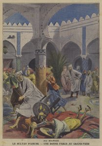 The Sultan of Morocco amusing by playing a joke on his Grand Vizier (colour litho) 作者 法语学校
