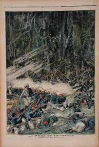 采取Thiassale，在维尔京雨林的战斗，例证从Le Petit学报，1893年8月26日 作者 法语学校