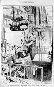剧院的插图："黑店 "的幕后。雕刻在 "Le monde illustrious"，"1888年。 作者 法语学校