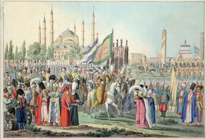 土耳其苏丹审查他的Janissaries 作者 法语学校
