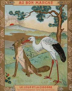 狼与鹤，伊索寓言之一（chromolitho） 作者 法语学校