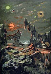 四个月亮和四个太阳的世界，Lalitronomie Populaire的插图由Camille Flammarion（1842-1925）1881年写的 作者 法语学校