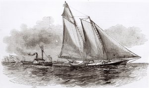 游艇美国在1851年的Le Monde Illustre，1851年的考斯帆船赛中处于领先地位 作者 法语学校
