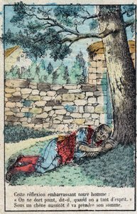 橡子和南瓜。Jean de La Fontaine (1621-95)的寓言。19世纪末的埃皮纳尔影像。 作者 法语学校