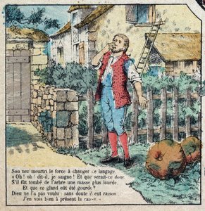 橡子和南瓜。Jean de La Fontaine (1621-95)的寓言。19世纪末的埃皮纳尔影像。 作者 法语学校