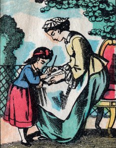 来自良好家庭的女孩的活动：阅读课--埃皮纳尔图片--19世纪（雕刻）。 作者 法语学校