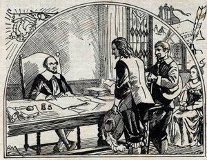 西奥弗拉斯特-雷诺多（1586-1653）的办公室，法国医生和记者，《法国公报》的创始人。1930年的匿名版画。 作者 法语学校
