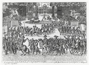 The arrival of Mehmed Celebi Efendi, ambassador of Sultan Ahmed III of Turkey, at the Tuileries to be received by Louis XV in 1721 (engraving) 作者 法语学校