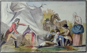 1785年6月15日在布洛涅附近的弗朗索瓦·皮拉特雷·德·罗齐尔（1754-85）去世后，试图穿过蒙索菲尔气球中的海峡 作者 法语学校