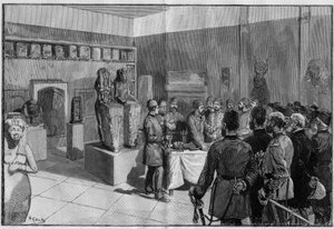 Gaston Maspero在布拉克博物馆（埃及开罗）对Sesostris（Rhamses二世）木乃伊的拆卸，赫迪夫Tewfik在场。1886年《插图世界》中的版画。 作者 法语学校