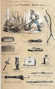 驴子和它的产品，1860年在 "指导性的娱乐 "中的雕刻，Jules DELBRUCK的同步画。私人收藏。 作者 法语学校