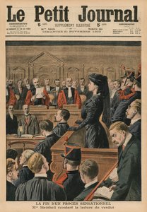 一场耸人听闻的审判结束，Marguerite Steinheil听取了判决，封面插图来自&39;Le Petit Journal&39;，补充说明，1909年11月21日