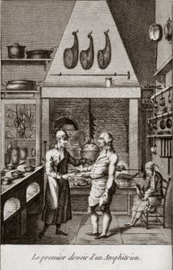 Amphitrion(amphitryon)的第一项职责--《美食家年鉴》中的版画，作为制作优秀亲爱的方法指南。作者：亚历山大-巴尔塔扎尔-洛朗-格里莫德-拉雷尼尔 - 1804-1812年 作者 法语学校