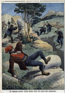 最后一名科西嘉强盗倒在了宪兵的打击之下。1909年12月5日的 "小报"（雕刻版）。 作者 法语学校