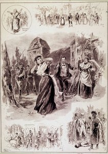 主要插图描绘了这一场景：“听到一声撕裂，随后是单独的打击。 弗朗索瓦丝因颤抖而激动，双手捂住耳朵。””代表埃米尔左拉（1840-1902）的四幕抒情剧“L