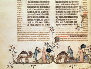 Eliezer和Rebecca在井中的会议，来自Jean de Sy的圣经，c.1355