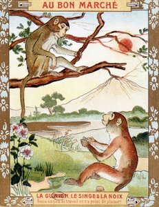 猴子和坚果（拉封丹的寓言）--Bon Marché的广告插图 作者 法语学校