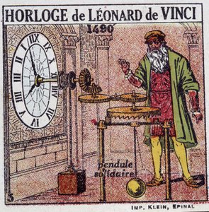 列奥纳多·达·芬奇 (Leonardo da Vinci) (1452 - 1519) 的摆钟（1490 年的钟摆） - 在 Henri Arnould 编着的“”能量”中。 Quillet，巴黎，20 世纪 作者 法语学校
