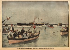 雅法圣地（以色列）的朝圣者。1901 年 9 月 8 日 "Le pelerin "杂志上的版画。塞尔瓦收藏。 作者 法语学校