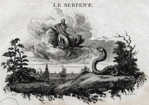 蛇。埃索普的寓言。(希腊作家Esopo或Ecopus，公元前6世纪）由Guillaume Montfort和Beauble于1801年撰写的Gravees。 作者 法语学校