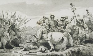 Theodoric来自Chalons附近的Attila战役，来自Colart的“Histoire de France”，出版于1840年 作者 法语学校