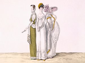 三个巴黎时尚，来自le Bon Genre的板16，第1810页（彩色雕刻） 作者 法语学校