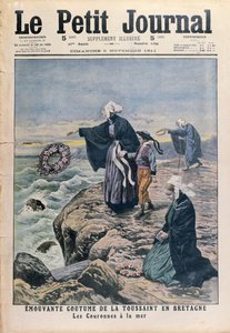 在布列塔尼的万圣节那天在海中投掷花圈，封面插图来自Le Petit Journal，1911年11月5日