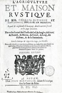 Charles Estienne撰写的农业和乡村住宅的标题页，出版版1641年（凸版印刷和版画） 作者 法语学校
