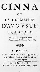 1643年出版的皮埃尔·科内尔（1606-84）的Cinna或奥古斯都的克莱门斯的标题页 作者 法语学校