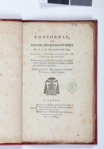 NSP Pope Pius VII的Concordat和公牛集合的标题页，由巴黎的Giovanni Battista Caprara出版，Chez Le Clers，1802年（印刷纸） 作者 法语学校