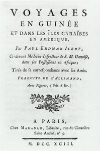 1743年出版的Paul Erdman Isert在美国几内亚和加勒比群岛旅行的标题页 作者 法语学校