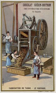 Tobacco manufacturing. Shredding leaves (chromolitho) 作者 法语学校