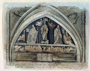 Nicolas Flamel之墓（c.1330-1418）在Cimetiere des Innocents（纸上的wc） 作者 法语学校