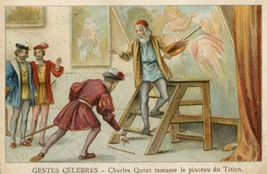 交易卡片描绘查尔斯·昆特拿起提香（chromolitho）画笔 作者 法语学校