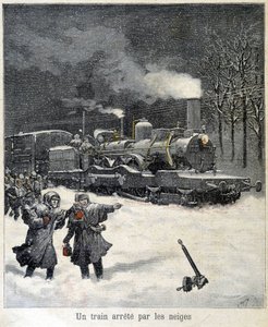 火车因大雪被迫停车。 1892 年 3 月的“Le Petit Parisien”报纸插图。 作者 法语学校