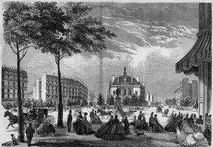 Transformations of Paris under the Second Empire, Paris Haussmann: the new town hall of the XI arrondissement in Paris. (You can see Voltaire Boulevard and Parmentier Avenue). Gravity from 1865. 作者 法语学校